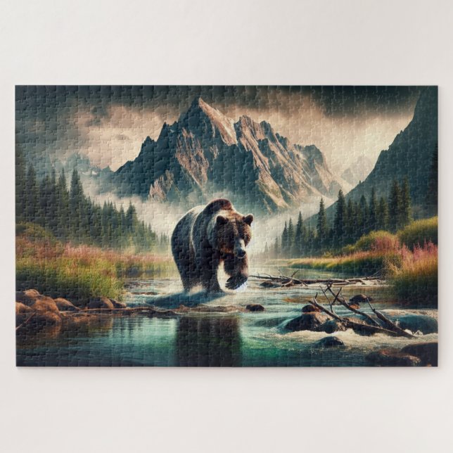 Grizzles Crossing, Grizzly Bär, Berglandschaft Puzzle (Horizontal)