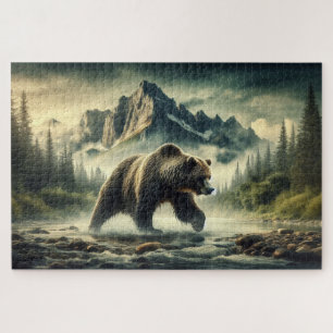 Grizzles Crossing, Grizzly Bär, Berglandschaft Puzzle