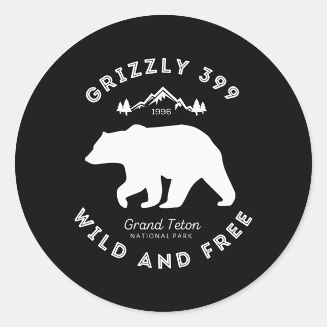 Grizzly 399 Wild Free Grand Teton Nationalpark Runder Aufkleber (Vorderseite)