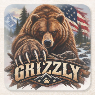 Grizzly – Amerikanische Wildnis Rechteckiger Pappuntersetzer