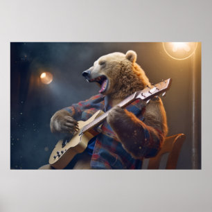 Grizzly Bär Animal Fun Gitarrenspiel glückliche Ze Poster