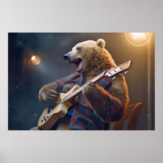 Grizzly Bär Animal Fun Gitarrenspiel glückliche Ze Poster (Vorne)