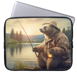 Grizzly Bär Animal Fun Lake Fishing Happy Time Laptopschutzhülle