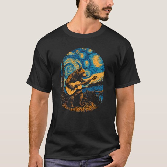 Grizzly Bär Blues Guitar Player Artistic Night Sk T-Shirt (Vorderseite)