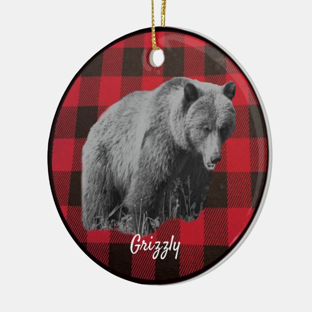 Grizzly Bär Buffalo Karierte Keramik Ornament (Links)