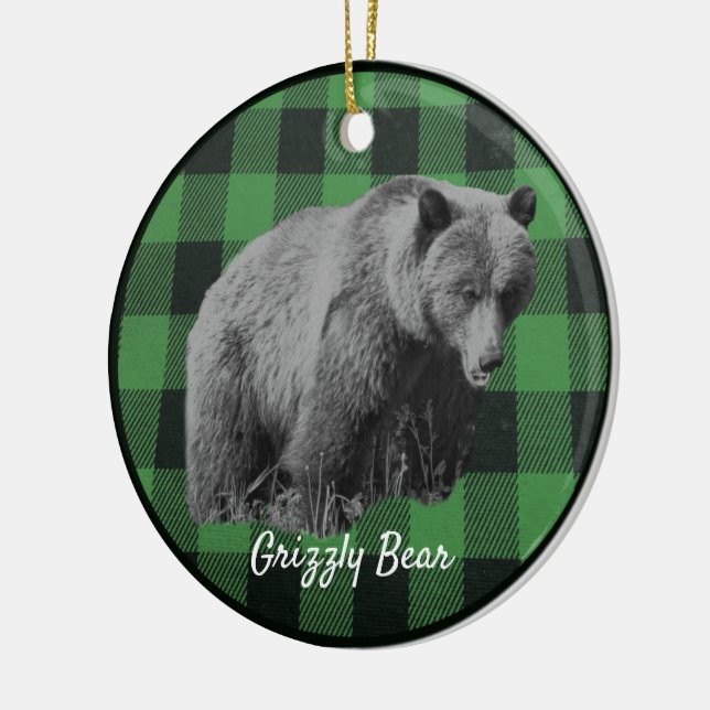 Grizzly Bär Buffalo Karierte Keramik Ornament (Links)