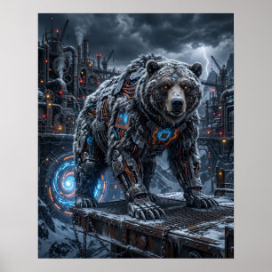 Grizzly-Bär-Eisenberg-Kreis-Kunstprint Poster