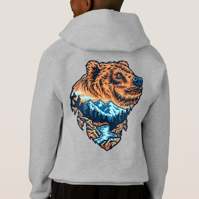 Grizzly Bär Head Silhouette Mountain Forest River Hoodie (Rückseite)