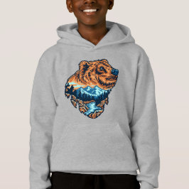 Grizzly Bär Head Silhouette Mountain Forest River Hoodie