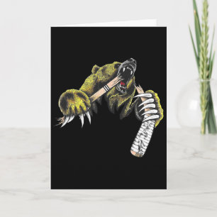 Grizzly Bär platzt durch den beißenden Hockeyschlä Karte