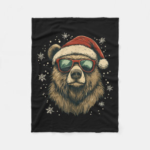 Grizzly-Bär-Santa-Hut Lustig Süß Tierliebhaber Wei Fleecedecke
