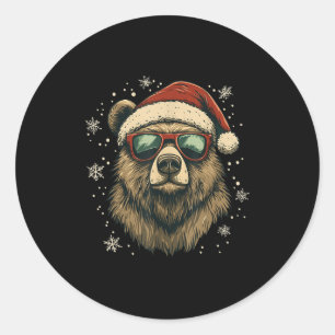 Grizzly-Bär-Santa-Hut Lustig Süß Tierliebhaber Wei Runder Aufkleber