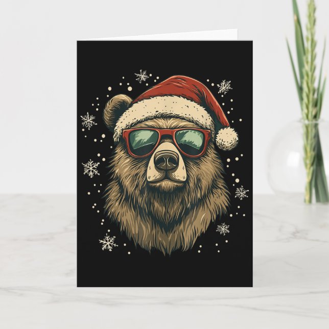 Grizzly-Bär-Santa-Mütze Lustig Süß Tierliebhaber W Karte (Vorderseite)