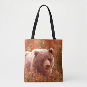 Grizzly Bären Cub in Fireweed Painting Wildlife Ar