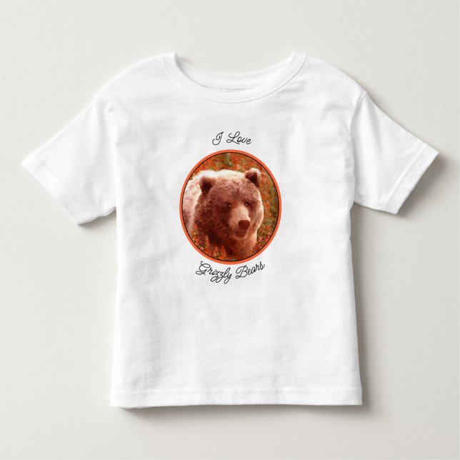Grizzly Bären Cub in Fireweed Painting Wildlife Ar Kleinkind T-shirt (Vorderseite)