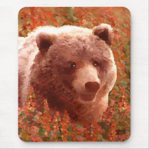 Grizzly Bären Cub in Fireweed Painting Wildlife Ar Mousepad