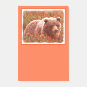 Grizzly Bären Cub in Fireweed Painting Wildlife Ar Post-it Klebezettel