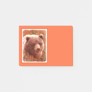 Grizzly Bären Cub in Fireweed Painting Wildlife Ar Post-it Klebezettel
