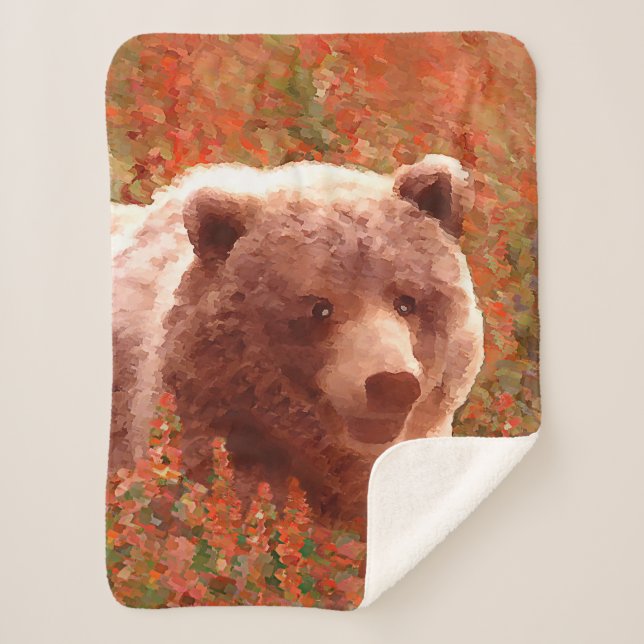 Grizzly Bären Cub in Fireweed Painting Wildlife Ar Sherpadecke (Vorderseite)