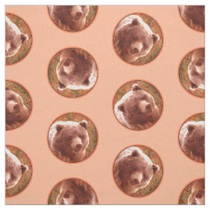 Grizzly Bären Cub in Fireweed Painting Wildlife Ar Stoff