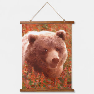 Grizzly Bären Cub in Fireweed Painting Wildlife Ar Wandteppich Mit Holzrahmen