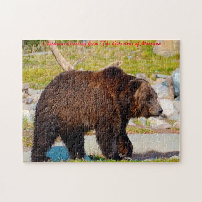 Grizzly Bären Montana. Weihnachtsgrüßen Puzzle (Horizontal)