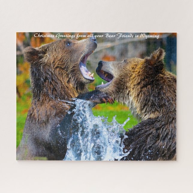 Grizzly Bären Wyoming. Weihnachtsgrüße Puzzle (Horizontal)