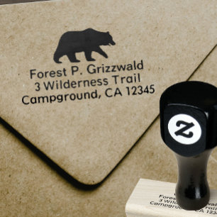 Grizzly-Bärn-Silhouette-Rücksendeadresse Gummistempel