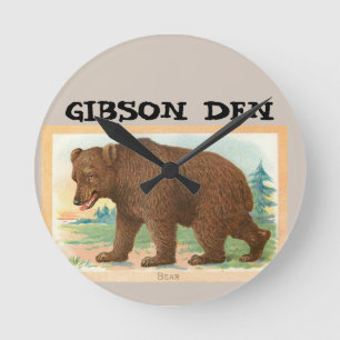 GRIZZLY BEAR ART PERSONALISIERT CLOCK RUNDE WANDUHR