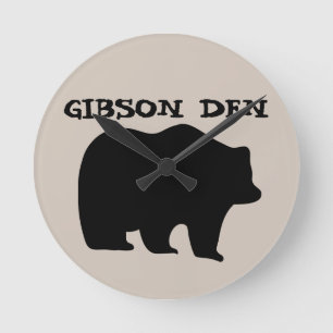 GRIZZLY BEAR ART PERSONALISIERT CLOCK RUNDE WANDUHR