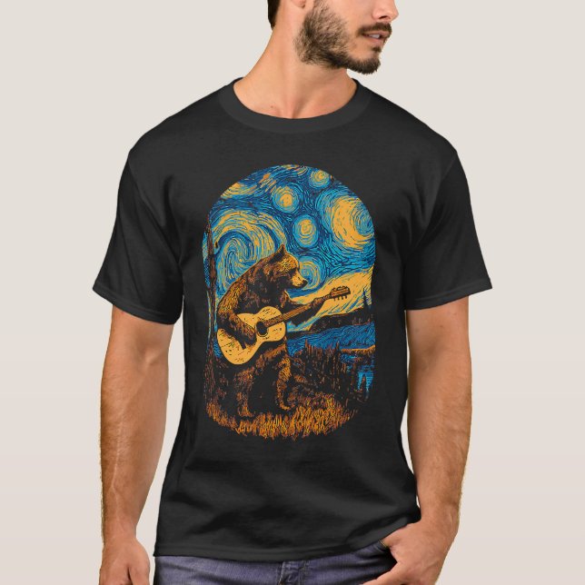 Grizzly Bear Blues  Guitar Player Artistic Night S T-Shirt (Vorderseite)