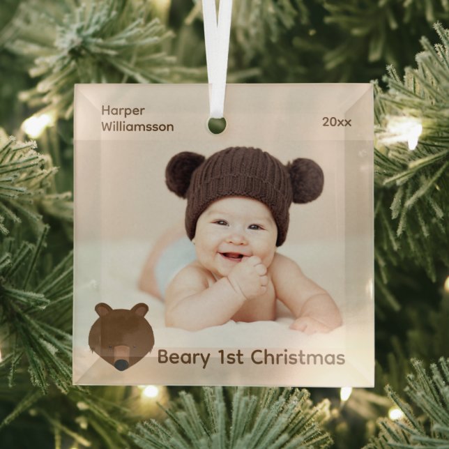 Grizzly Bear Foto Baby First Christmas Ornament Aus Glas (Insitu)