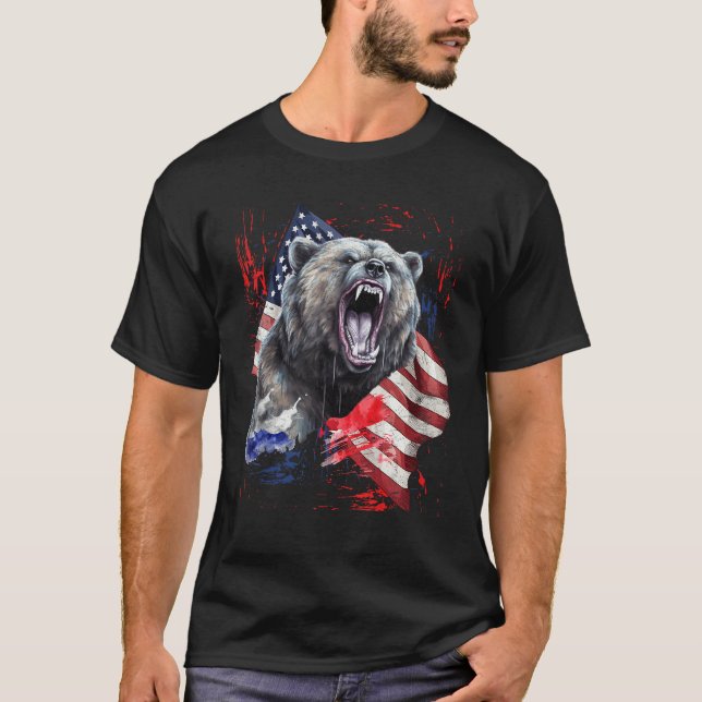 Grizzly Bear Grunge American Flag 4th Of July Patr T-Shirt (Vorderseite)