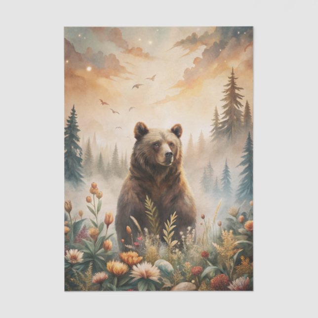 Grizzly Bear in a Forest Meadow with Flowers Seidenpapier (Vorderseite)