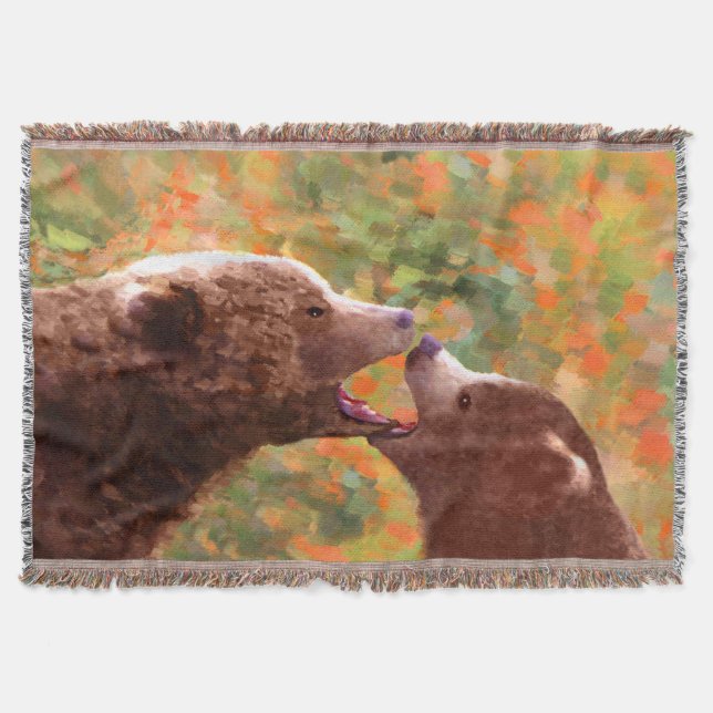 Grizzly Bear Mama and Cub Painting - Wildlife Art Decke (Vorderseite)