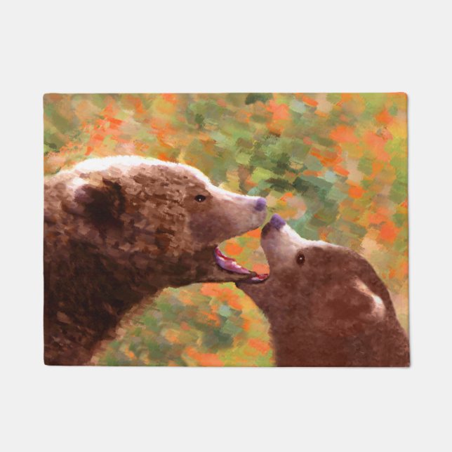 Grizzly Bear Mama and Cub Painting - Wildlife Art Fußmatte (Vorderseite)