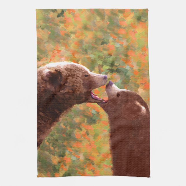 Grizzly Bear Mama and Cub Painting - Wildlife Art Geschirrtuch (Vertikal)