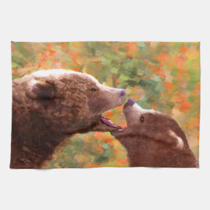 Grizzly Bear Mama and Cub Painting - Wildlife Art Geschirrtuch