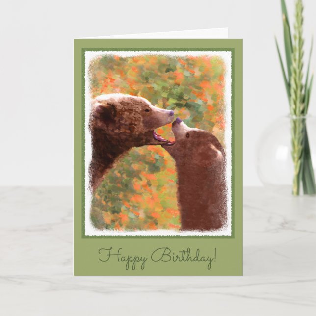Grizzly Bear Mama and Cub Painting - Wildlife Art Karte (Vorderseite)