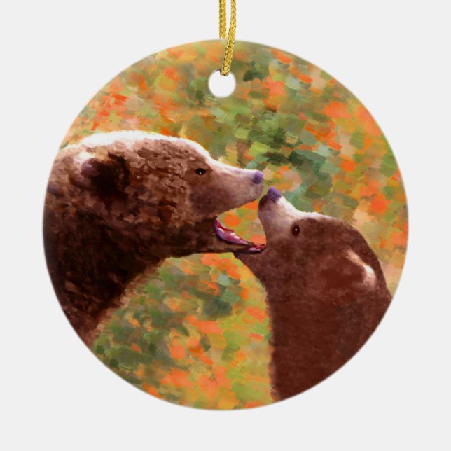 Grizzly Bear Mama and Cub Painting - Wildlife Art Keramik Ornament (Vorne)