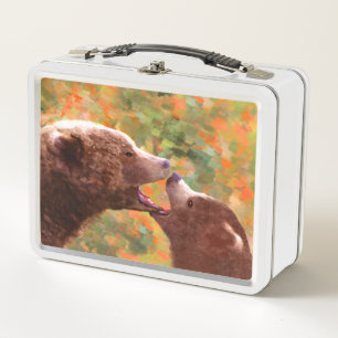 Grizzly Bear Mama and Cub Painting - Wildlife Art Metall Brotdose