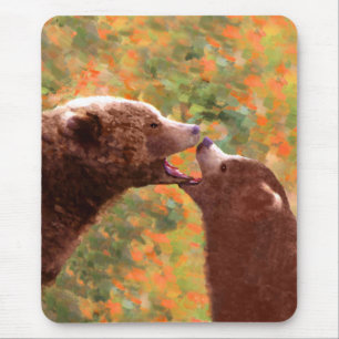 Grizzly Bear Mama and Cub Painting - Wildlife Art Mousepad