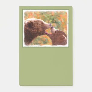 Grizzly Bear Mama and Cub Painting - Wildlife Art Post-it Klebezettel