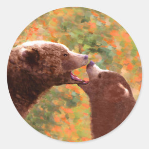 Grizzly Bear Mama and Cub Painting - Wildlife Art Runder Aufkleber
