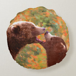 Grizzly Bear Mama and Cub Painting - Wildlife Art Rundes Kissen