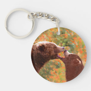 Grizzly Bear Mama and Cub Painting - Wildlife Art Schlüsselanhänger