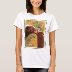 Grizzly Bear Mama and Cub Painting - Wildlife Art T-Shirt