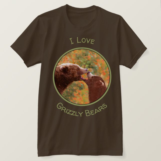 Grizzly Bear Mama and Cub Painting - Wildlife Art T-Shirt (Design vorne)