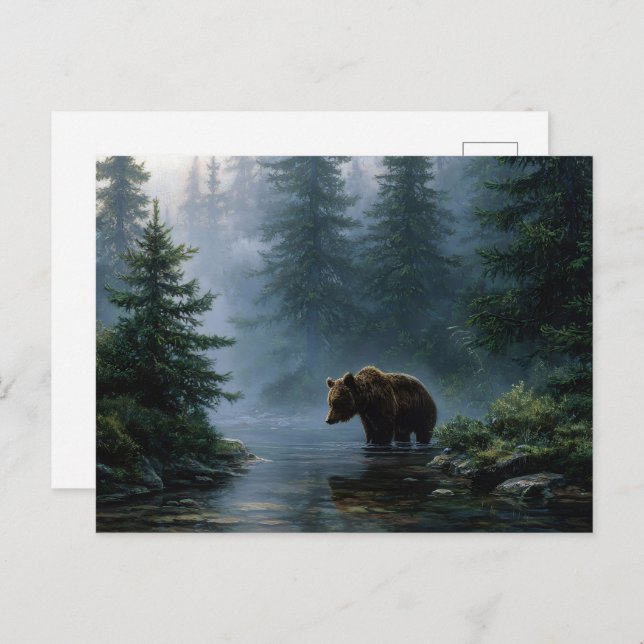 Grizzly Bear Misty Forest Postkarte (Vorne/Hinten)