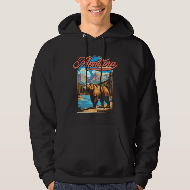 Grizzly Bear & Montana Mountains Vintage 70s Vibe  Hoodie (Vorderseite)